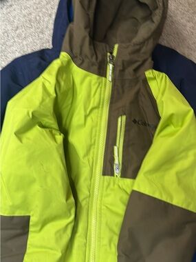 Columbia Lime Green and Olive Hooded Kids Raincoat